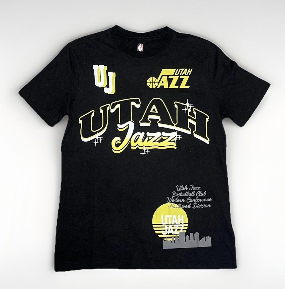Utah Jazz T-Shirt NBA Cotton Graphic Size Medium Black & Yellow New With Tags